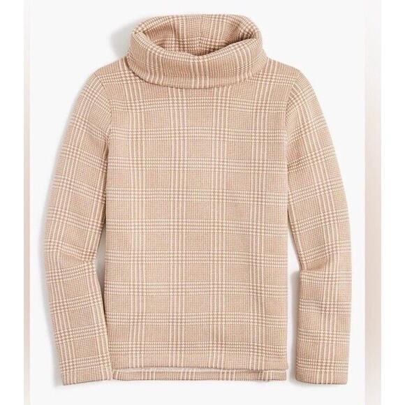 J Crew Funnel Neck Sweater Herringbone Print Brown White Womens Fleece Sz 2XL - Picture 1 of 9